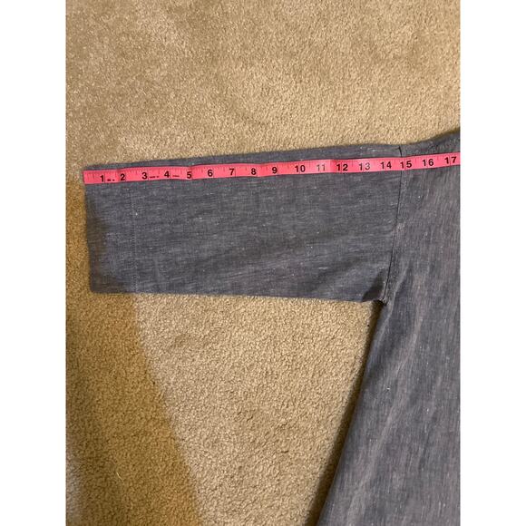 Eileen Fisher Linen Organic Cotton Denim Chambray Button Down Blouse Size Medium - Picture 6 of 8